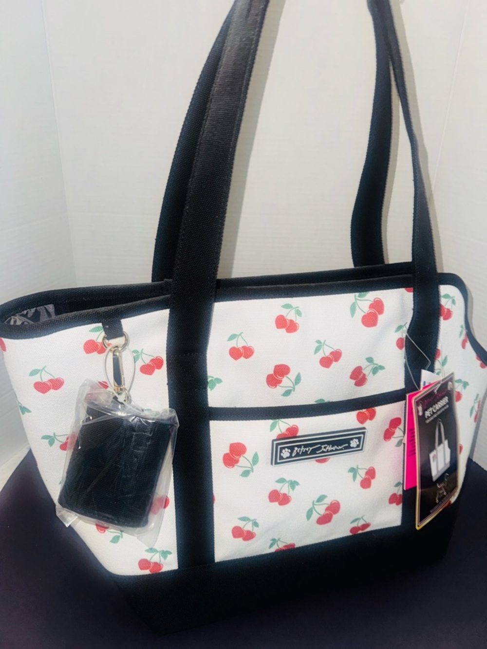 Betsey Johnson cherry print pet dog cat carrier tote BNWT